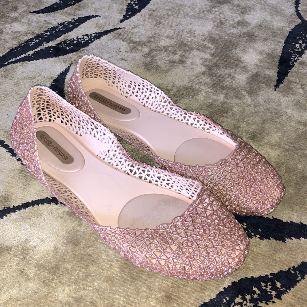 Melissa + Campana 🔔 Papel VII Jelly Flats Shoes Glitter! Super cute pink!